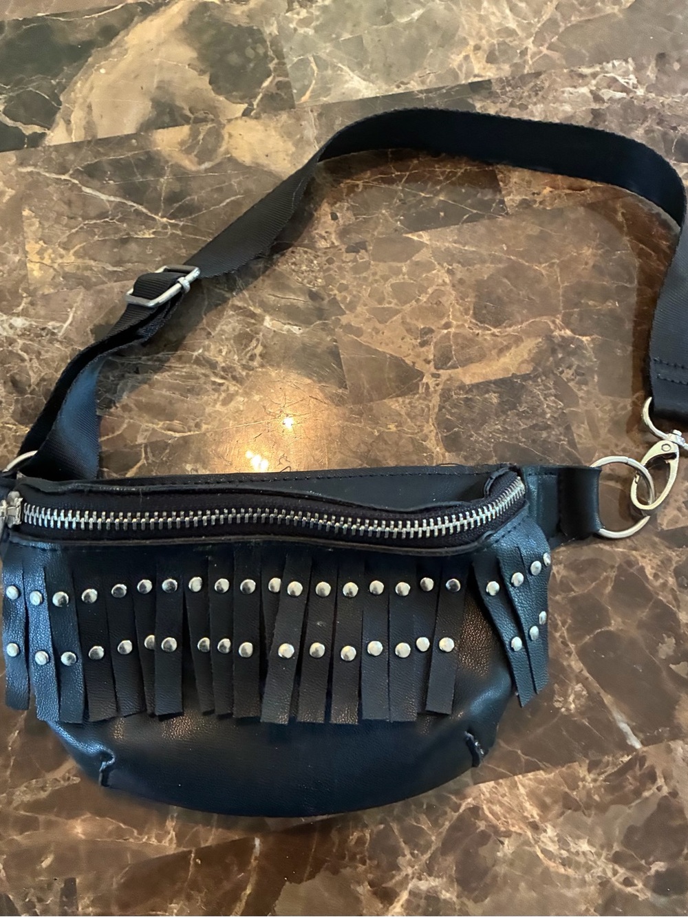 Black Fringe Studded Waist Bag